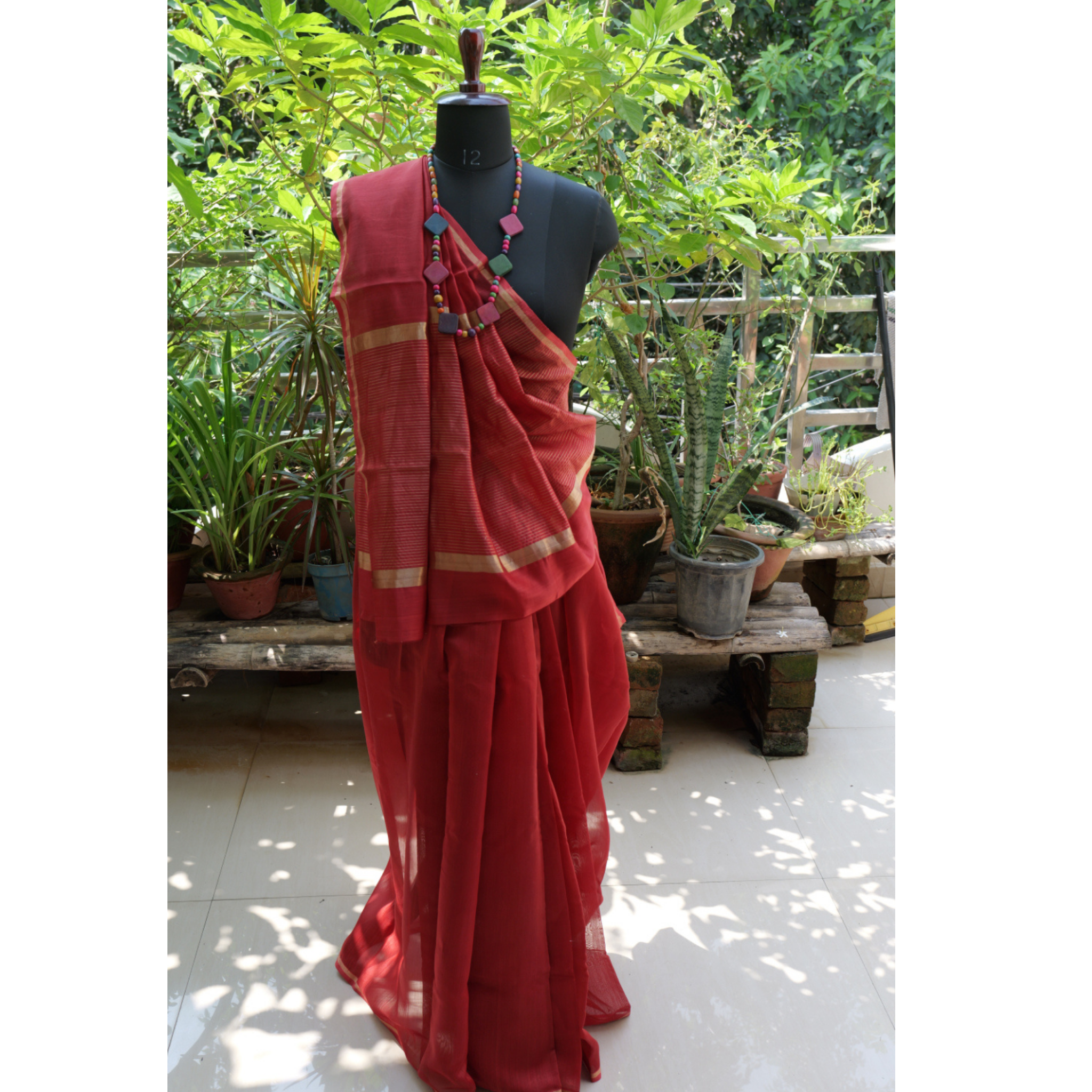 HANDLOOM COTTON-SILK SAREE – CLASSIC BRICK RED
