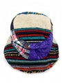 Close-up of hemp cotton patchwork textile panels top view