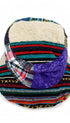 Close-up of hemp cotton patchwork textile panels top view