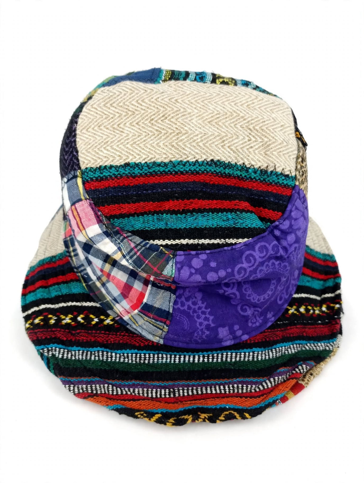 Close-up of hemp cotton patchwork textile panels top view