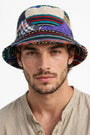 Hemp cotton patchwork hat wired brim front view